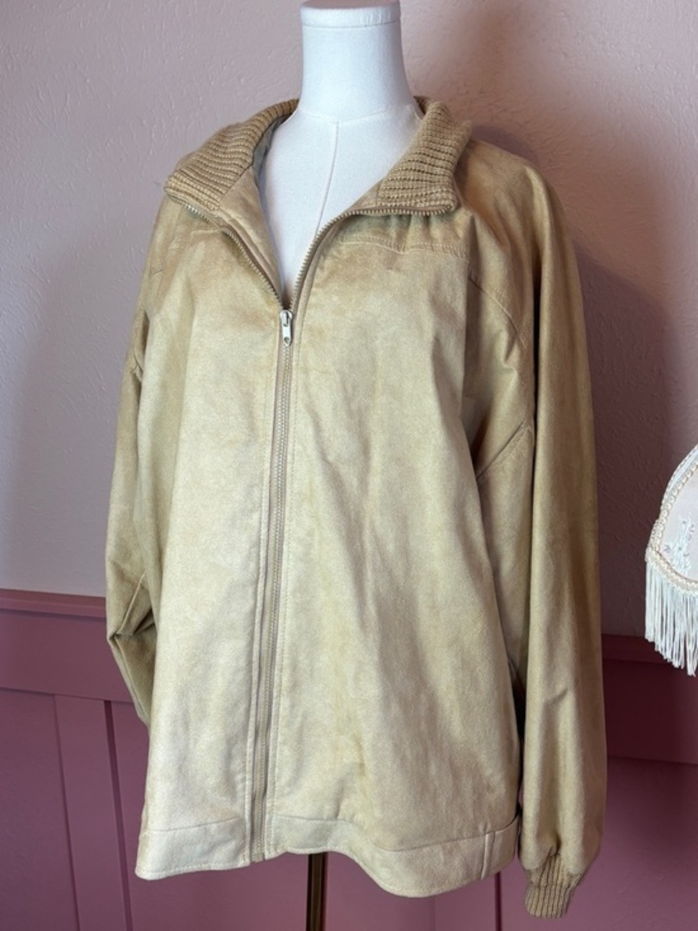 vintage christian dior 80s suede designer  bombar jacket beige tan 44L monogram